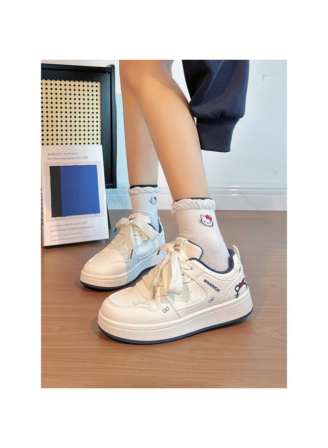 Pull Back Warrior Cartoon Original Skate Shoes Women's Autumn Small White Shoes Niche Versatile Kt Cat Student Shoes Women Beige Dark Blue 39 - Image 2