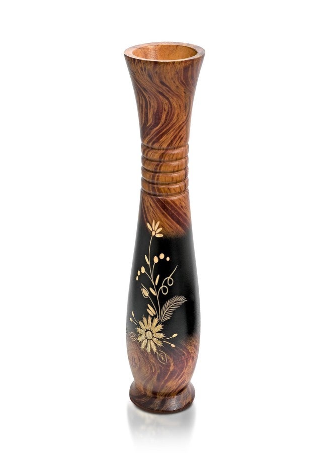 AeraVida 14-Inch Hand Carved Wildflowers Mango Wooded Vase Decor | Tall Brown Wooden Accent for Tabletop or Floor | Handmade Rustic Display Piece for Faux Flowers - Image 1