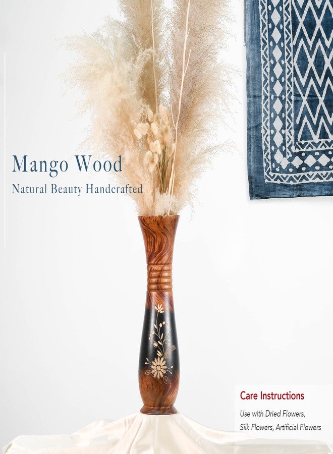 AeraVida 14-Inch Hand Carved Wildflowers Mango Wooded Vase Decor | Tall Brown Wooden Accent for Tabletop or Floor | Handmade Rustic Display Piece for Faux Flowers - Image 4