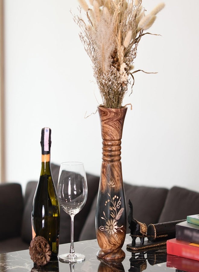 AeraVida 14-Inch Hand Carved Wildflowers Mango Wooded Vase Decor | Tall Brown Wooden Accent for Tabletop or Floor | Handmade Rustic Display Piece for Faux Flowers - Image 2