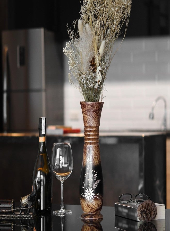 AeraVida 14-Inch Hand Carved Wildflowers Mango Wooded Vase Decor | Tall Brown Wooden Accent for Tabletop or Floor | Handmade Rustic Display Piece for Faux Flowers - Image 3