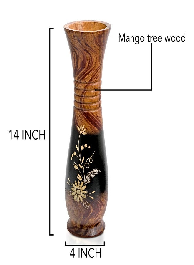 AeraVida 14-Inch Hand Carved Wildflowers Mango Wooded Vase Decor | Tall Brown Wooden Accent for Tabletop or Floor | Handmade Rustic Display Piece for Faux Flowers - Image 5