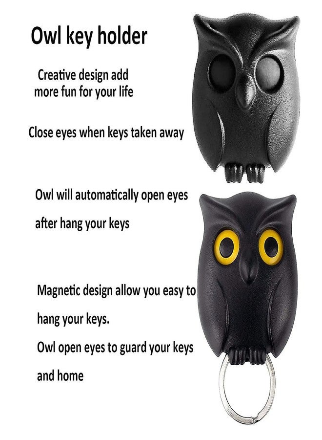 AGAS Magnetic Owl Key Holder Cute,Night Owl Keyring Holder, Automatic Open Close Eyes Creative Black Key Hanger Holder (White) - Image 4