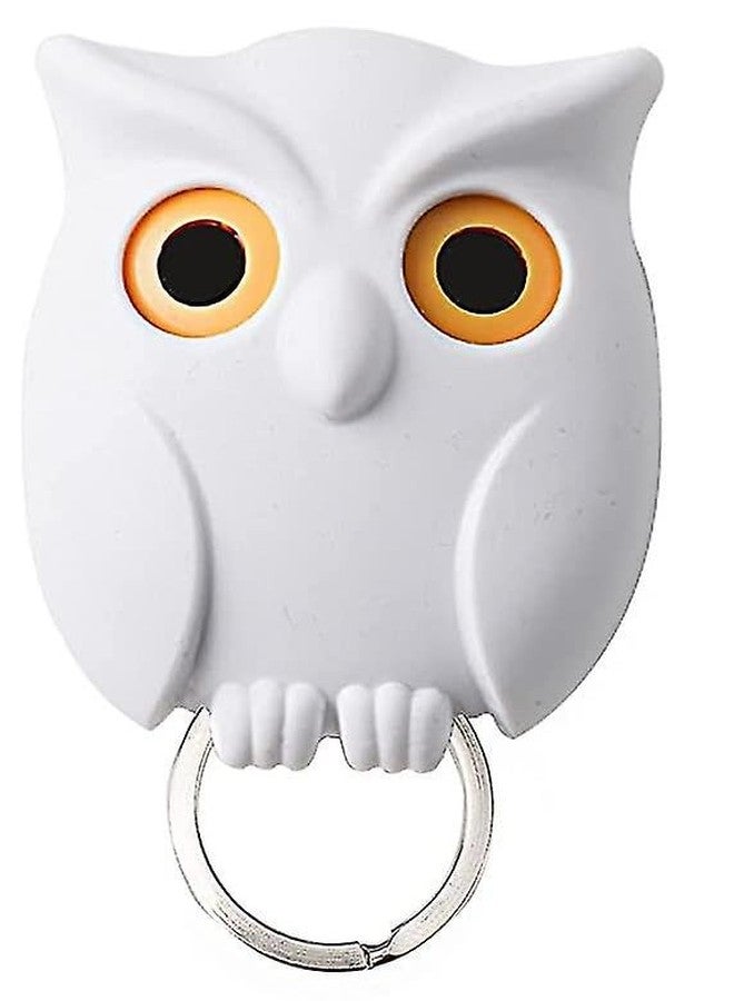 AGAS Magnetic Owl Key Holder Cute,Night Owl Keyring Holder, Automatic Open Close Eyes Creative Black Key Hanger Holder (White) - Image 1