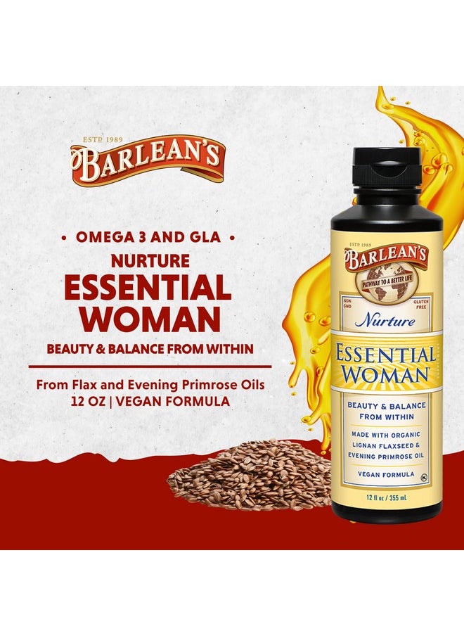 BARLEAN'S - Essential Woman Liquid Supplement For Women Organic Flaxseed Evening Primrose Oil & Soy Isoflavones Omega 3 6 9 And Gla Hormonal Balance & Healthy Hair And Skin 12 Oz - Image 1