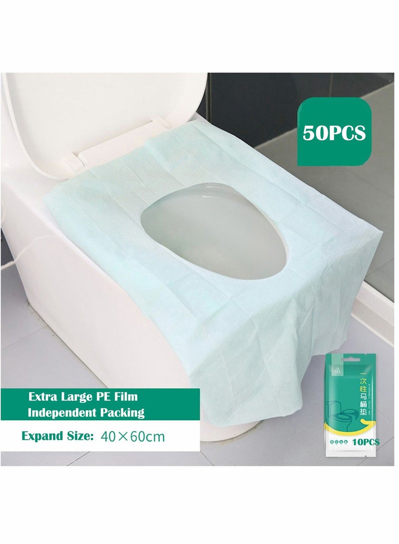 50 Pieces Disposable Toilet Seat Covers for Travel Accessories, Extra Large PE Film Mats Covers, Independent Packing, Antibacterial Waterproof Portable WC Pad Mat - Image 5