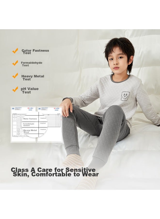 Balabala Children's Thermal Underwear Set, Winter Thickened Padded Boys' Comfortable Autumn Top And Pants, Baby Base Layer Sleepwear - Image 1