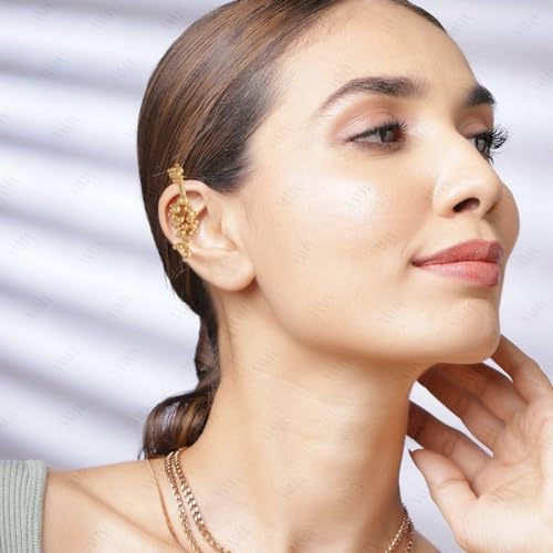VAMA FASHIONS 18K Gold Plated Anti Tarnish Pearl Maharashtrian Traditional kan ki bugadi Upper Ear Non Piercing Clip on Pressing Earrings For Women & Girls (Gold Bugdi For Upper Ear) - Image 2