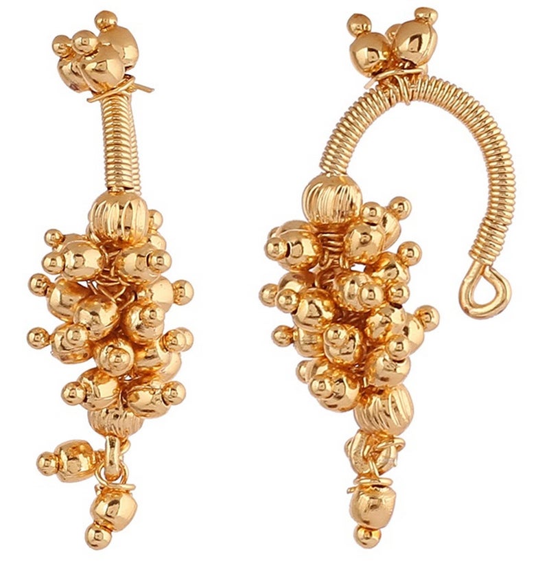 VAMA FASHIONS 18K Gold Plated Anti Tarnish Pearl Maharashtrian Traditional kan ki bugadi Upper Ear Non Piercing Clip on Pressing Earrings For Women & Girls (Gold Bugdi For Upper Ear) - Image 1