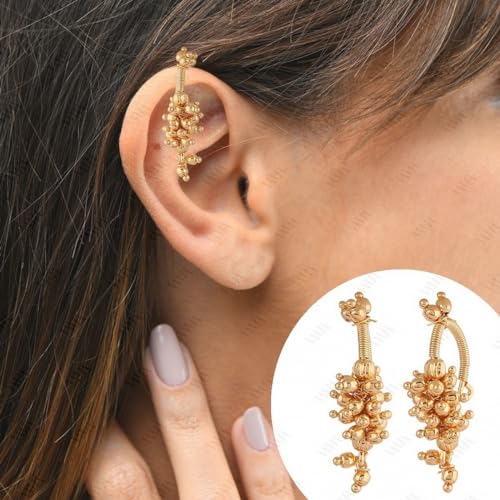 VAMA FASHIONS 18K Gold Plated Anti Tarnish Pearl Maharashtrian Traditional kan ki bugadi Upper Ear Non Piercing Clip on Pressing Earrings For Women & Girls (Gold Bugdi For Upper Ear) - Image 4
