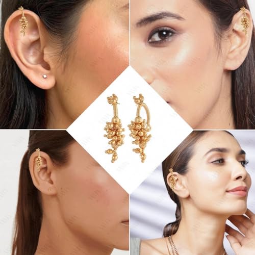 VAMA FASHIONS 18K Gold Plated Anti Tarnish Pearl Maharashtrian Traditional kan ki bugadi Upper Ear Non Piercing Clip on Pressing Earrings For Women & Girls (Gold Bugdi For Upper Ear) - Image 5