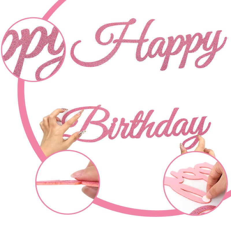 MASTRON Happy Birthday Sign for Backdrop - Glitter Pink 'Happy Birthday' Party Banner Stickers for Balloon Arch Wall Decor Photo Backgrounds - Image 5