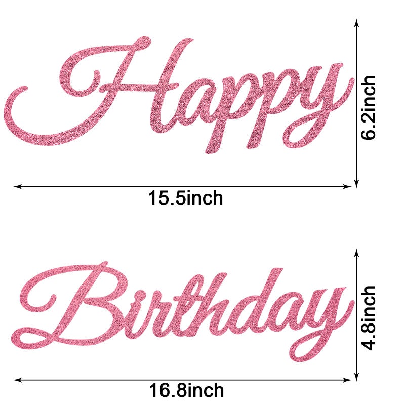 MASTRON Happy Birthday Sign for Backdrop - Glitter Pink 'Happy Birthday' Party Banner Stickers for Balloon Arch Wall Decor Photo Backgrounds - Image 2