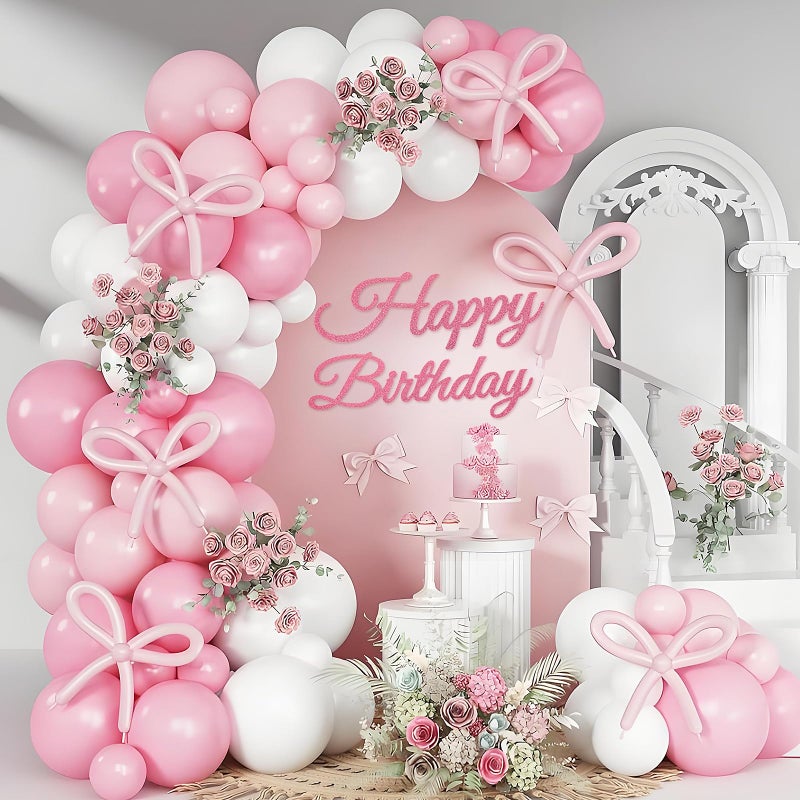 MASTRON Happy Birthday Sign for Backdrop - Glitter Pink 'Happy Birthday' Party Banner Stickers for Balloon Arch Wall Decor Photo Backgrounds - Image 4