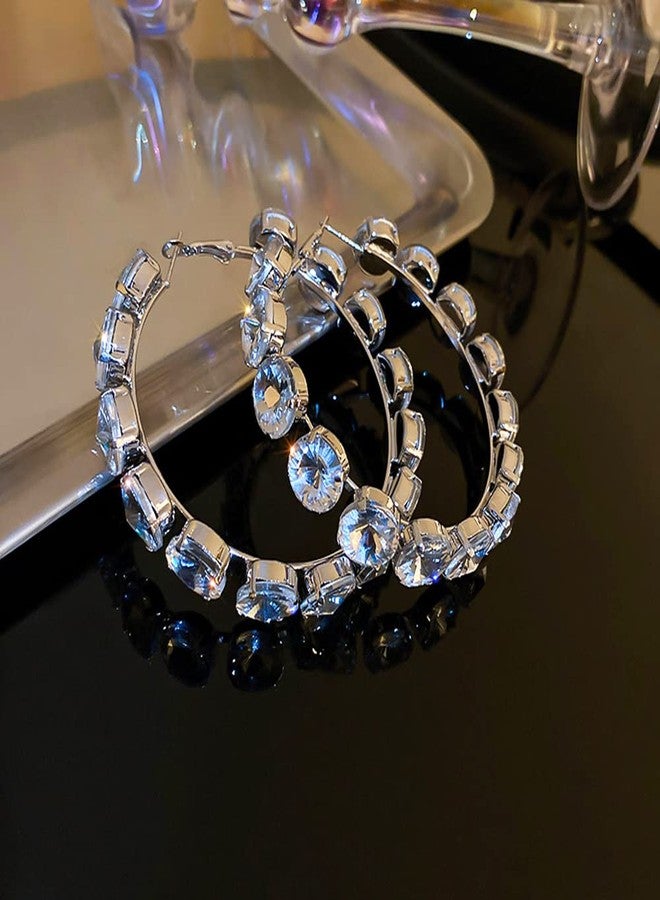 Jumwrit Rhinestone Large Hoop Earrings Colourful Geometric Circle Earrings Chunky Huggie Hoop Earrings Statement Dangle Earrings for Women（Silver） - Image 5