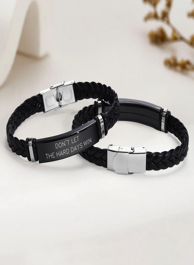 MEALGUET Don't LET The Hard Days Win Engraved Inspirational Mantra Black Braided Leather Bracelet for Men Jewelry Sobriety Gifts Encouragement Gift for Him Cancer Survivor Gifts - Image 2