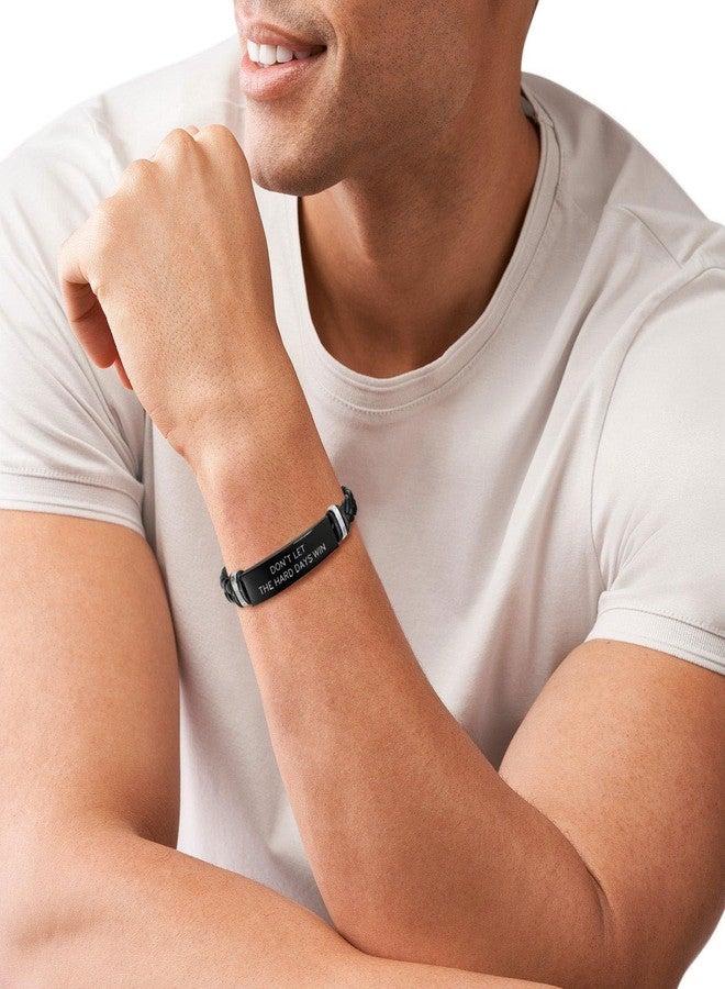 MEALGUET Don't LET The Hard Days Win Engraved Inspirational Mantra Black Braided Leather Bracelet for Men Jewelry Sobriety Gifts Encouragement Gift for Him Cancer Survivor Gifts - Image 5