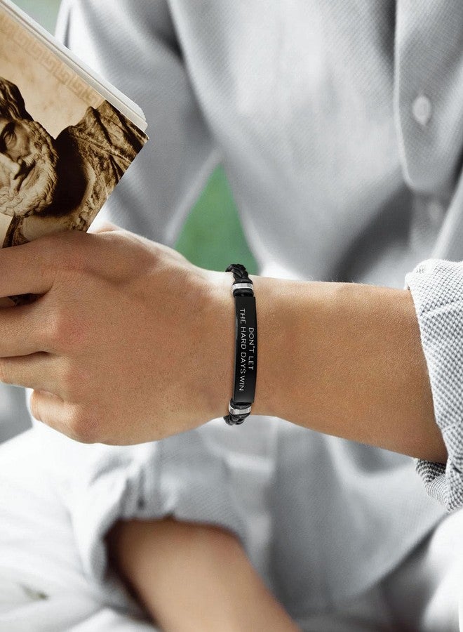 MEALGUET Don't LET The Hard Days Win Engraved Inspirational Mantra Black Braided Leather Bracelet for Men Jewelry Sobriety Gifts Encouragement Gift for Him Cancer Survivor Gifts - Image 4