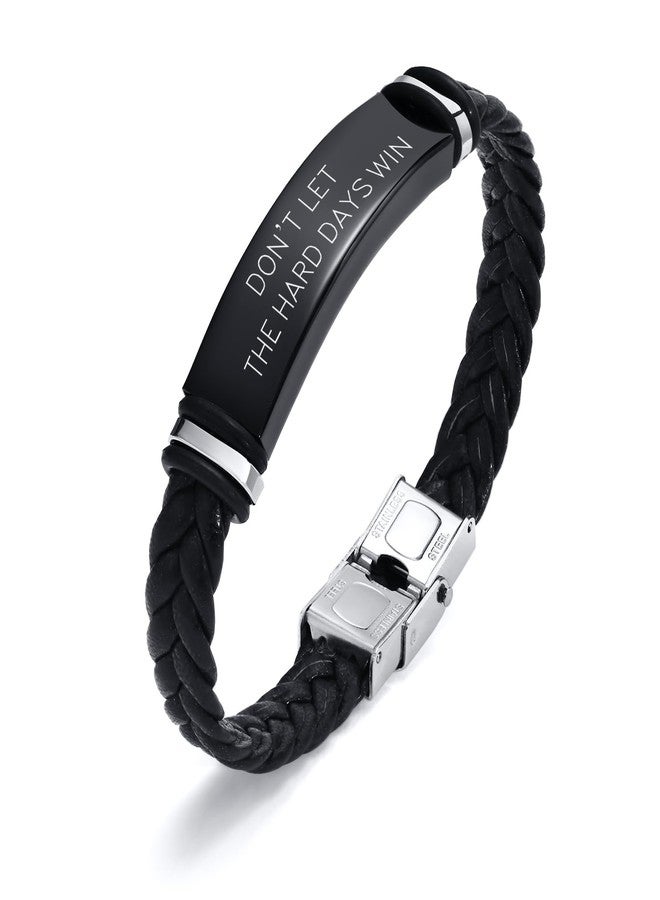 MEALGUET Don't LET The Hard Days Win Engraved Inspirational Mantra Black Braided Leather Bracelet for Men Jewelry Sobriety Gifts Encouragement Gift for Him Cancer Survivor Gifts - Image 1