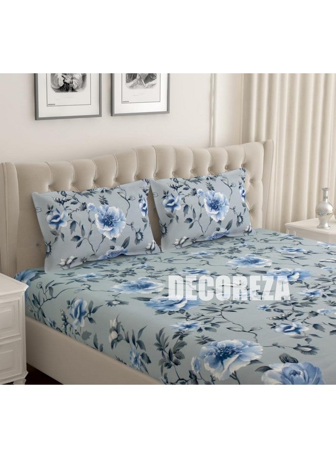 DECOREZA 300TC All Around Cotton Elastic Fitted Bedsheets King Size, Premium King Size Bedsheet with Elastic Soft Fitted Bedsheets for Double Bed with 2 Pillow Covers, Size 78" x 72" (Cadet Grey) - Image 2