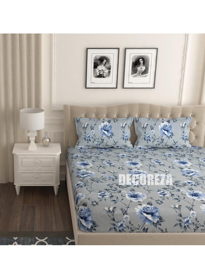 DECOREZA 300TC All Around Cotton Elastic Fitted Bedsheets King Size, Premium King Size Bedsheet with Elastic Soft Fitted Bedsheets for Double Bed with 2 Pillow Covers, Size 78" x 72" (Cadet Grey) - Image 1