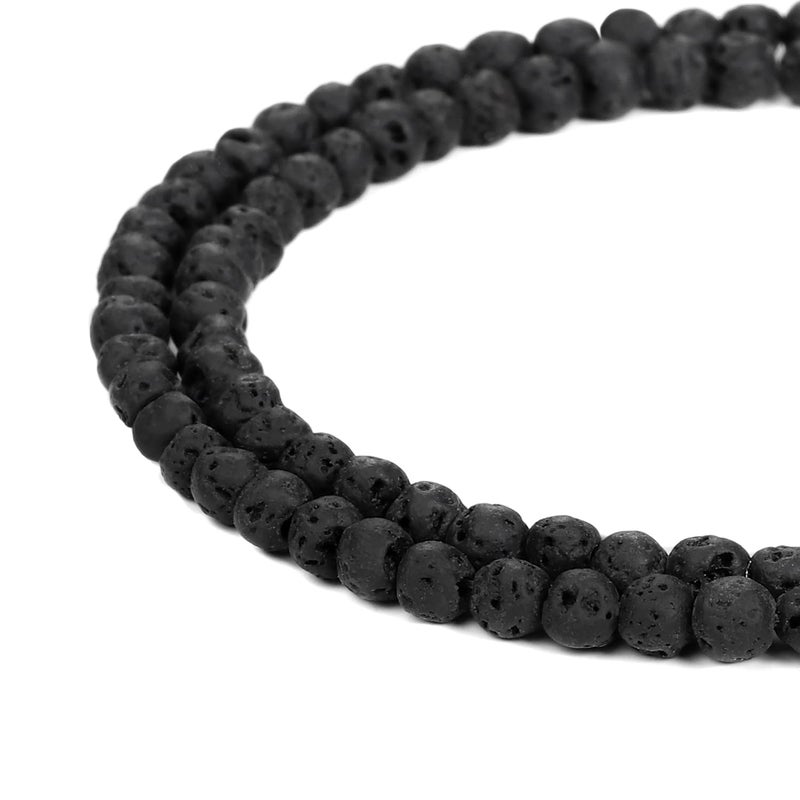 BEADNOVA 4mm Natural Black Lava Rock Stone Gemstone Round Loose Volcanic Beads with Free Crystal Stretch Cord for Jewelry Making 9092pcs