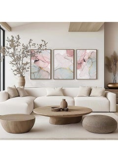 Home Gallery Set Of 3 Pink Marble Canvas Wall Art Gold Framed Wall Art  - Image 2