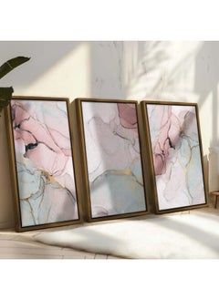 Home Gallery Set Of 3 Pink Marble Canvas Wall Art Gold Framed Wall Art  - Image 1
