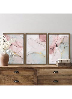 Home Gallery Set Of 3 Pink Marble Canvas Wall Art Gold Framed Wall Art  - Image 4