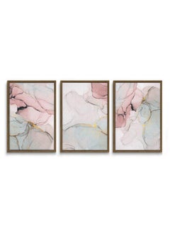 Home Gallery Set Of 3 Pink Marble Canvas Wall Art Gold Framed Wall Art  - Image 3