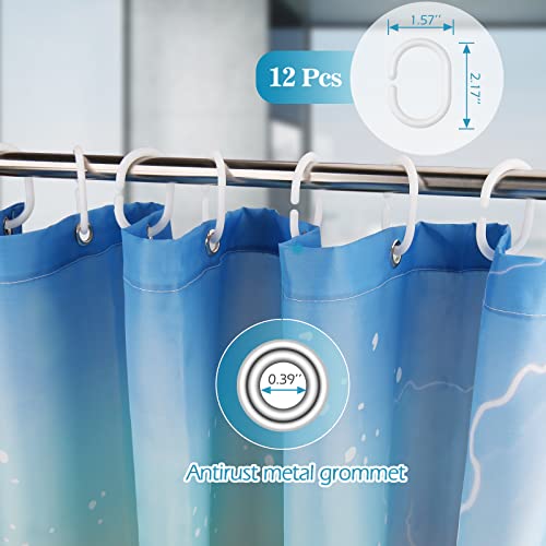 Aimego Funny Shower Curtain Brave Cat Holding Trident Arrow Riding Shark in Ocean Wave, Whale Cat Shower Curtain Set with 12 Hooks for Bathroom Decor Accessories Bathtub Curtain, 72"x72" - Image 3