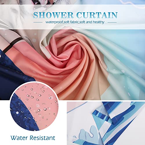 Aimego Funny Shower Curtain Brave Cat Holding Trident Arrow Riding Shark in Ocean Wave, Whale Cat Shower Curtain Set with 12 Hooks for Bathroom Decor Accessories Bathtub Curtain, 72"x72" - Image 4
