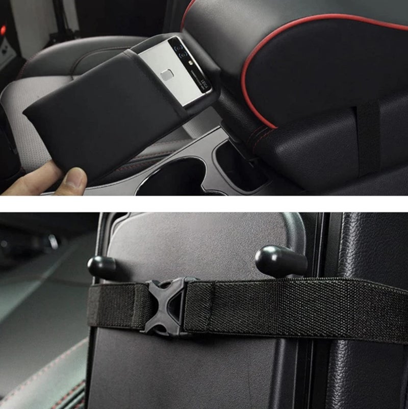 Automaze Center Console Armrest Thick Cushion,Soft Memory Foam PU Leather Height Arm Rest Pad with Phone Pocket Storage Bag (With Front Pocket, Brown) - Image 2