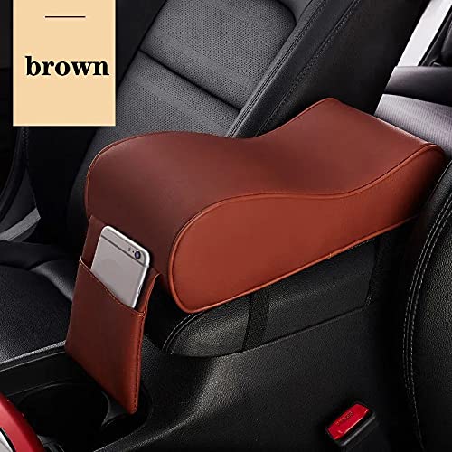 Automaze Center Console Armrest Thick Cushion,Soft Memory Foam PU Leather Height Arm Rest Pad with Phone Pocket Storage Bag (With Front Pocket, Brown) - Image 1