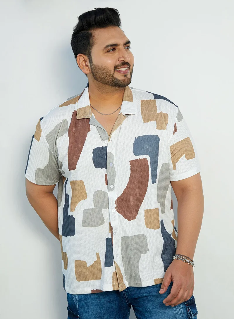 Instafab Plus Instafab Plus Men's Multicolour Bristle-Chaos Oversized Shirt For Casual Wear | Cuban Collar | Short Regular Sleeves | Button Closure | Plus Size Shirt Crafted With Comfort Fit For Everyday Wear