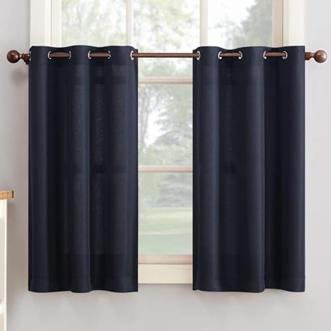 No. 918 Montego 2-Pack Casual Textured Semi-Sheer Grommet Kitchen Curtain Tier Pair, Navy Blue, 56"L x 24"W (2 Panels) - Image 2