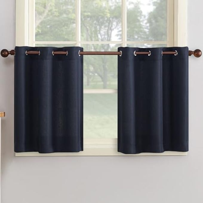 No. 918 Montego 2-Pack Casual Textured Semi-Sheer Grommet Kitchen Curtain Tier Pair, Navy Blue, 56"L x 24"W (2 Panels) - Image 4