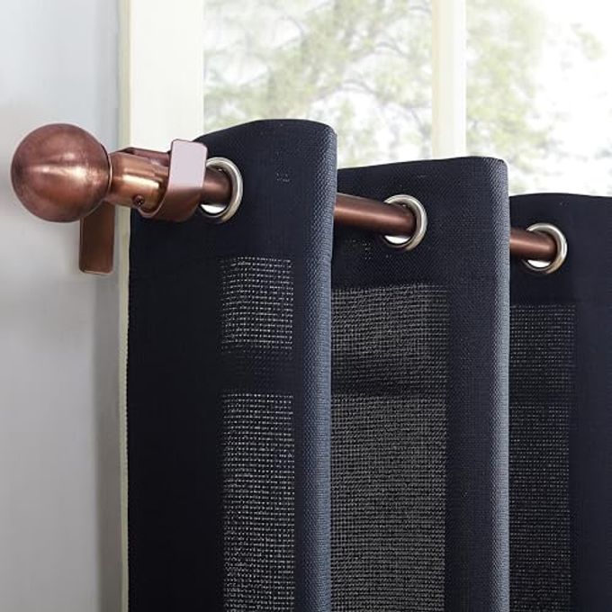 No. 918 Montego 2-Pack Casual Textured Semi-Sheer Grommet Kitchen Curtain Tier Pair, Navy Blue, 56"L x 24"W (2 Panels) - Image 3