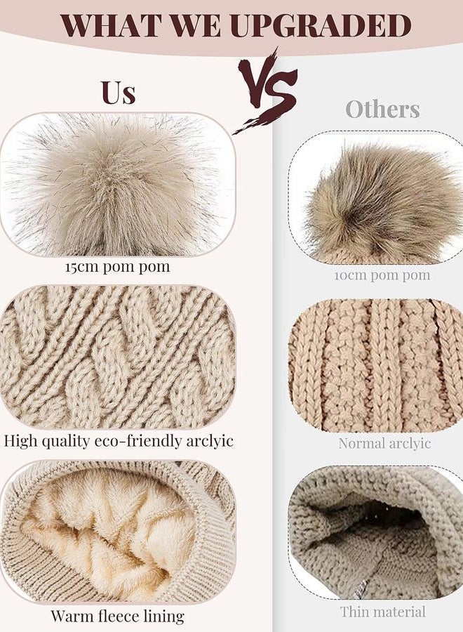 Alepo Womens Winter Beanie Hat, Warm Fleece Lined Knitted Soft Ski Cuff Cap with Pom Pom(Soft Gray) - Image 2