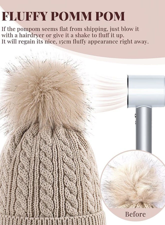 Alepo Womens Winter Beanie Hat, Warm Fleece Lined Knitted Soft Ski Cuff Cap with Pom Pom(Soft Gray) - Image 5