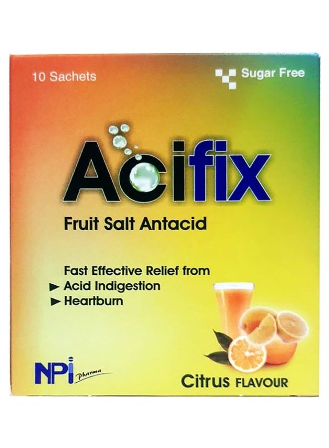 Acifix Antacid Citrus Flavour Sugar Free 10 Sachets – Fast Relief from Acidity & Heartburn