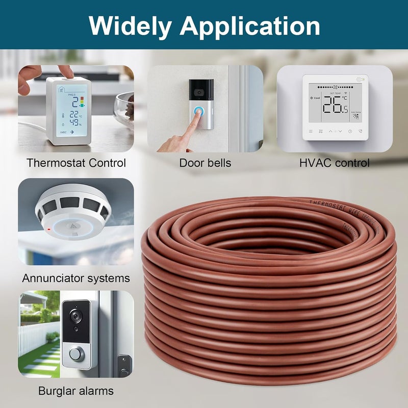 Kimbluth 18/2 Thermostat Wire 20FT,18 Gauge 2 Conductor Power Circuit Cable 18-2 Solid Copper Wire for Doorbell HVAC Heating Control,Indoor/Outdoor Low Voltage Applications Use (18-2 Brown, 20Feet) - Image 5