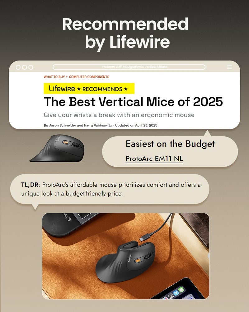 ProtoArc فأر إرجونومي من ProtoArc، طراز EM11 NL، فأر عمودي لاسلكي، فأر إرجونومي متعدد الأجهزة، فأر قابل لإعادة الشحن بمنفذ USB-C لأنظمة ويندوز وماك أو إس والكمبيوتر الشخصي/اللابتوب، لون أخضر - Image 4