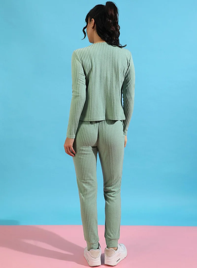 Pinacolada  Women's Sage Green Ribbed Co-Ord Set for Women | Best Price UAE