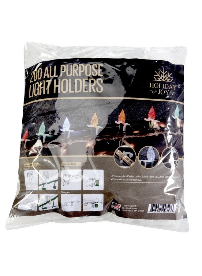 Holiday Joy Christmas Light Clips - Pack of 200 Clear, All-Purpose Gutter Hooks for Outdoor String Lights and Decorations - Image 1