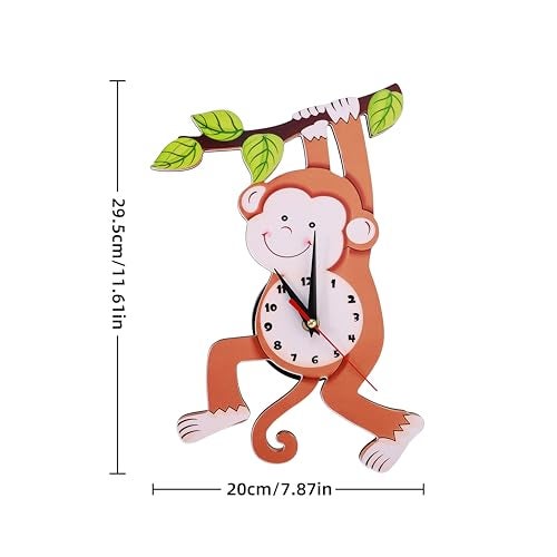 De'rons Decorative Silent Non-Ticking Cartoon Wall Clock for Kids Room Bedrooms Classrooms Playrooms Nursery School Wall Decor Washable Without Glass Clocks for Child Room Décor 29.5 x 20 Cm (Monkey) - Image 2