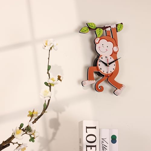 De'rons Decorative Silent Non-Ticking Cartoon Wall Clock for Kids Room Bedrooms Classrooms Playrooms Nursery School Wall Decor Washable Without Glass Clocks for Child Room Décor 29.5 x 20 Cm (Monkey) - Image 1