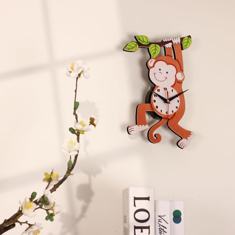 De'rons Decorative Silent Non-Ticking Cartoon Wall Clock for Kids Room Bedrooms Classrooms Playrooms Nursery School Wall Decor Washable Without Glass Clocks for Child Room Décor 29.5 x 20 Cm (Monkey) - Image 4