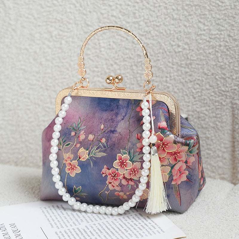 Chinese Style Xiangyunsha Vintage Clasp Bag, Hanfu Bag, Vintage Handheld Crossbody Bag - Image 3
