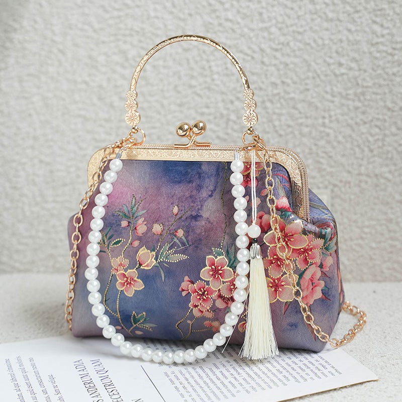 Chinese Style Xiangyunsha Vintage Clasp Bag, Hanfu Bag, Vintage Handheld Crossbody Bag - Image 1